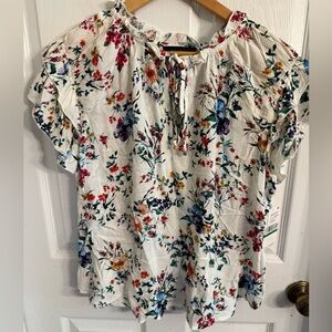 Karen Kane Bright & Beachy Floral Tie Neck Blouse Women’s Large NWT